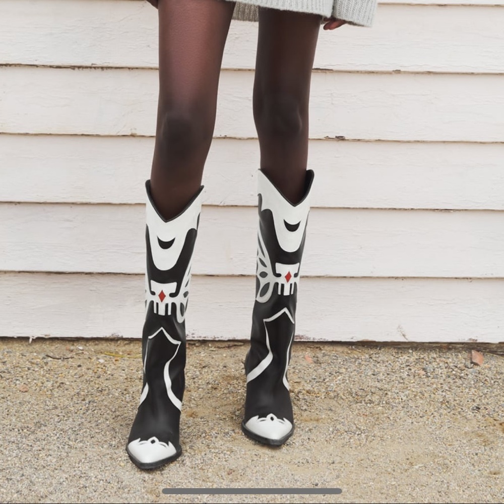 Zara leather cowboy boots